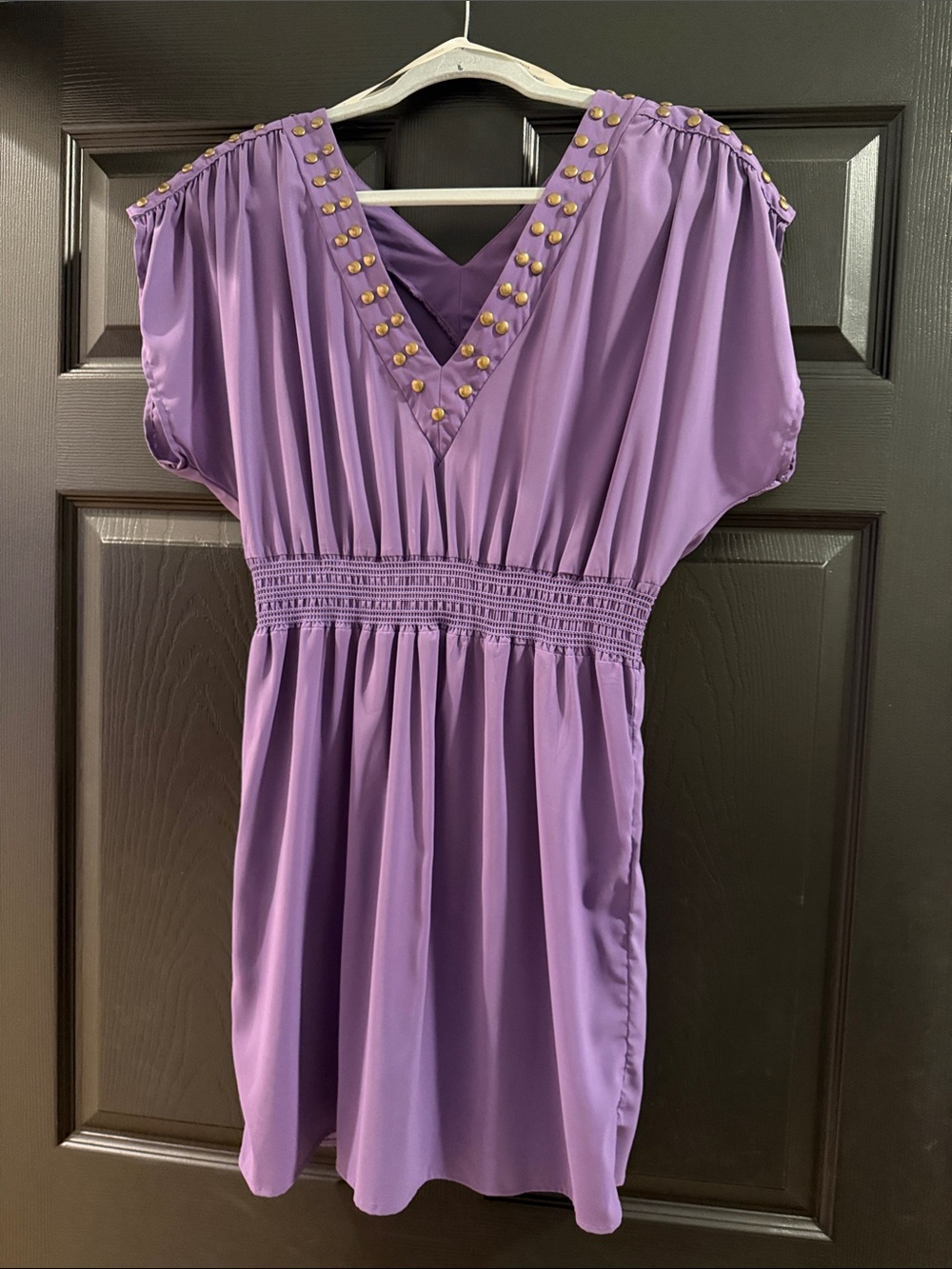 MINKPINK Purple Gold Studded V Neck Mini Dress Size M